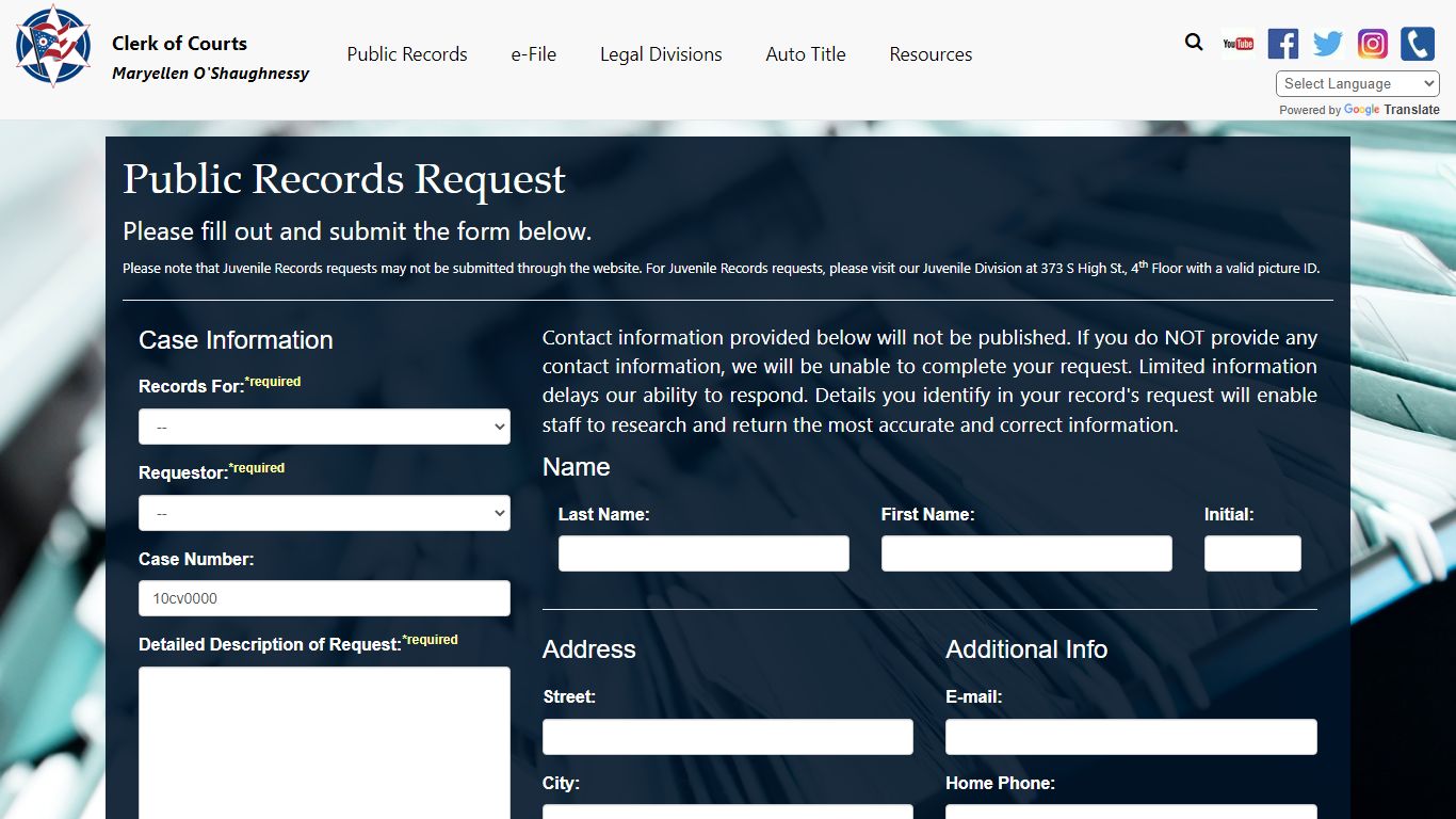 Public Records Request Form - Franklin County Clerk of Courts